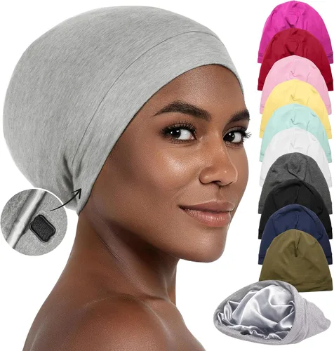 Miniatura 11 de CAPLORD Gorro de satén para dormir, envoltura de pelo rizado para hombres, gorros de seda ajustables para mujeres, gorro de seda para el cabello