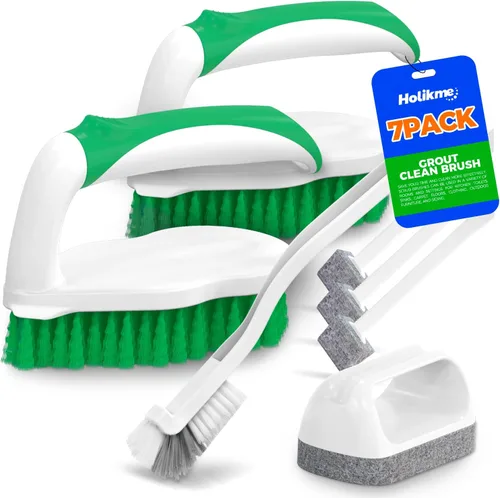 Holikme - Juego de 7 cepillos de limpieza profunda, esponjas con punta raspadora para paredes de piscina, baño, lechada, suelo, bañera, ducha y Verde