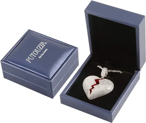 Miniatura 6 de putouzip Men Broken Heart Chains 18k Gold Plated Fully Iced Out Pendant Link Chain Necklace