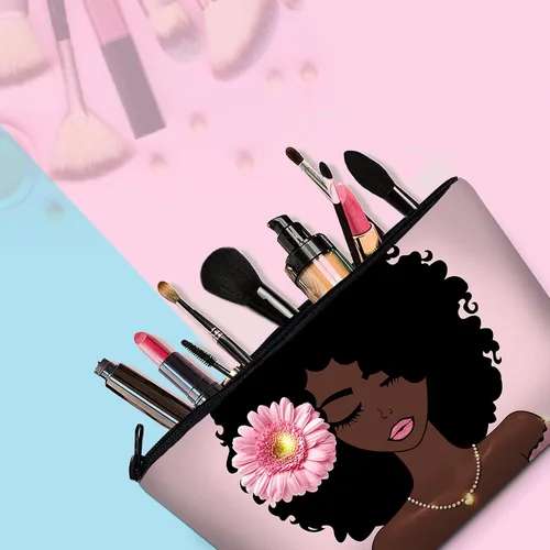 Miniatura 7 de Bolsa de maquillaje Melanin para mujer, bolsa de cosméticos impresa portátil, bolsa de aseo de viaje, bolsa organizadora de maquillaje para mujeres