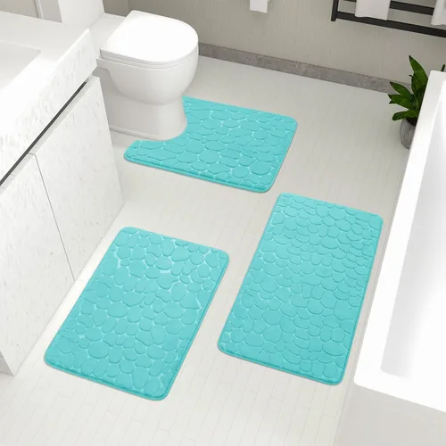 Miniatura 7 de YIHOUSE Juego de 2 tapetes de baño de espuma viscoelástica, antideslizantes, absorbentes de agua, lavables, para fregadero, inodoro y suelo Negro