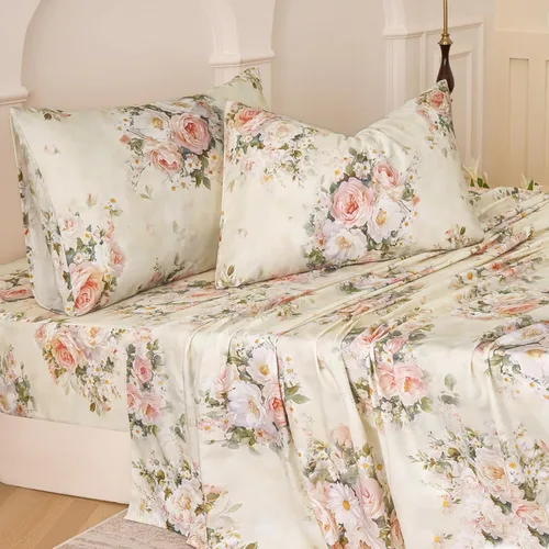 Miniatura 13 de Juego de sábanas de cama floral azul 100% algodón percal tamaño King, diseño vintage chic shabby, con patrón de peonía, ropa de cama suave y Monet