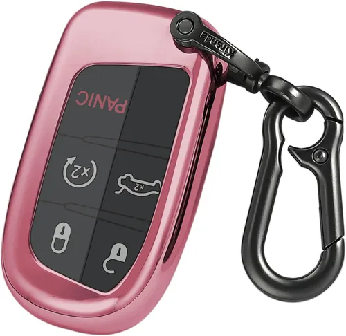 Miniatura 7 de Kirsnda Funda para llavero Jeep, con llavero compatible con Grand Cherokee Renegade Chrysler 200 300 Dodge Durango Challenger Journey Dart Fiat Azul
