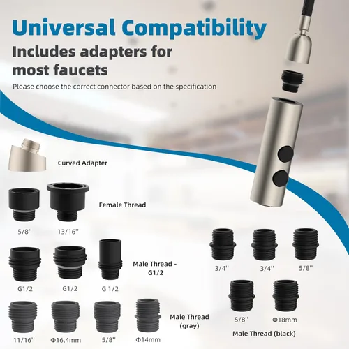 Miniatura 3 de Hibbent Cabezal de llave de cocina extraíble de metal con 15 adaptadores, boquilla de pulverización para fregadero, boquilla de pulverización de 2