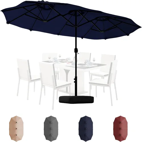 Miniatura 9 de Shintenchi Sombrilla de patio grande de 16 pies con base, sombrilla rectangular de doble cara para exteriores, sombrilla de mercado con manivela