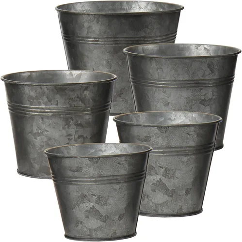 Briful Macetas galvanizadas rústicas de metal galvanizado de 5 tamaños, macetas de jardín vintage, macetas decorativas para interiores y exteriores