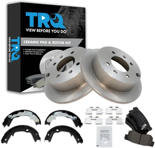 Miniatura 50 de TRQ Kit de pastillas de freno y rotor Posi trasero premium con zapatas de estacionamiento para camión GM SUV