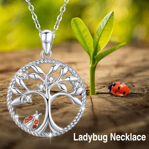 Miniatura 6 de JUSTKIDSTOY Collar con colgante de árbol de la vida, diseño de mariquitaunicorniolama, plata de ley 925, joyería de animales lindos regalos