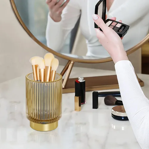 Miniatura 5 de Soporte para brochas de maquillaje de vidrio, soportes dorados para cepillos de dientes, lindo soporte para tazas de brochas de maquillaje