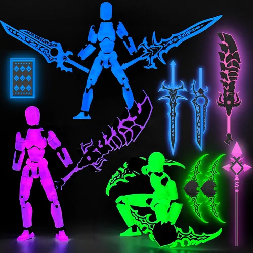 Conjunto de 13 figuras de acción brillantes Titan ya ensambladas, figuras de acción T13 impresas en 3D con accesorios de armas T 13 Lucky Robo Dummy