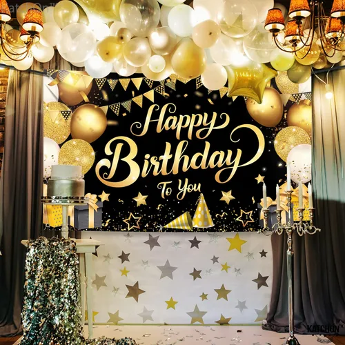 Miniatura 2 de KatchOn, Cartel de feliz cumpleaños negro y dorado – Xtragrande de 72 x 44 pulgadas Decoraciones de cumpleaños para mujeres, hombres, niños