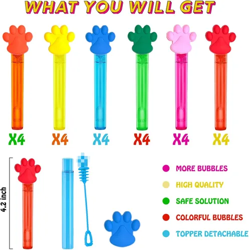 Miniatura 3 de uoyoi Regalos para Fiestas de Patas, 24 Piezas de Varitas de Burbujas con Huellas de Patas para Niños, Linda Varita de Burbujas para Mascotas Perro