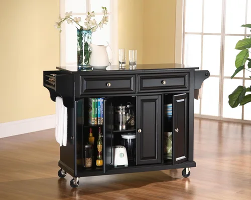 Miniatura 5 de Crosley Furniture isla de cocina con ruedas, Madera, Negro