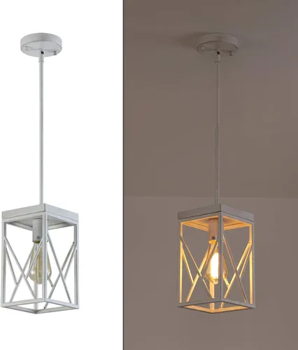 Miniatura 7 de Lámpara colgante moderna de granja con jaula de metal, varillas ajustables de una sola luz, mini accesorio de iluminación colgante rústico