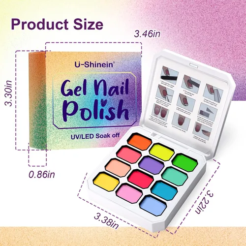 Miniatura 7 de Gel de pintura degradada, 12 colores brillantes, esmalte de uñas de gel degradado para uñas de pigmento Pat, uñas aura, manicura francesa, arte