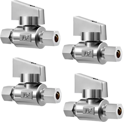 Miniatura 12 de Paquete de 2 válvulas de ángulo de compresión de 1/4 pulgadas de latón de alta calidad x 1/4 pulgadas de ángulo recto de agua de cuarto de vuelta