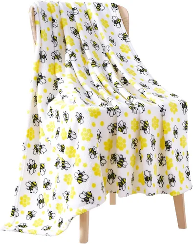 Miniatura 41 de Manta de forro polar suave para primavera de niñas y niños: bebés, pollitos, pájaros, flores en suave y acogedor amarillo, verde, rosa sobre fondo