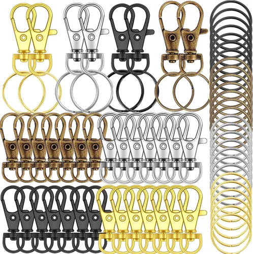 Miniatura 12 de HXSEMAYIG 100 piezas de ganchos para llavero con anillos de llavero, cierres de langosta giratorios de metal, para clip de llavero, manualidades