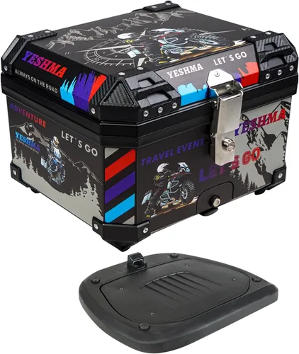Miniatura 7 de Baúl Superior para Motocicleta, 45L Caja Trasera Universal para Motocicleta, Estilo Graffiti Deportivo Baúl Superior para Motocicleta con Respaldo