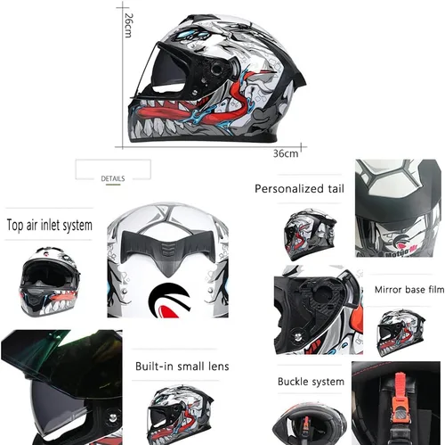 Miniatura 5 de Casco de motocicleta de cara completa unisex para adultos, aprobado por DOT, para motocicleta, ciclomotor, bicicleta de calle, carreras, casco