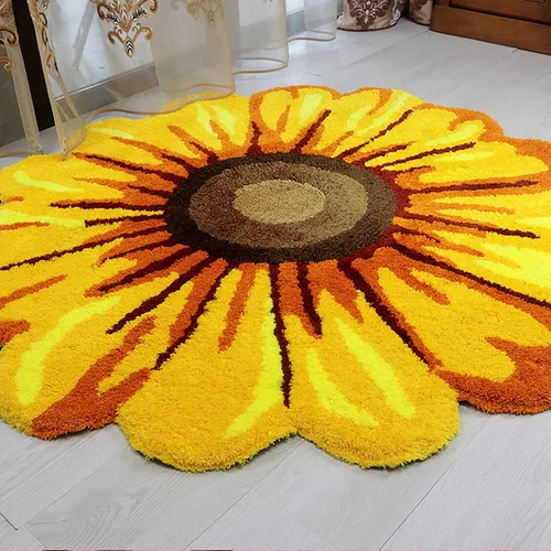 Miniatura 5 de Syhonic Alfombra hecha a mano con forma de girasol de 25 x 25 pulgadas, lavable antideslizante, alfombra de baño para dormitorio, sala de estar