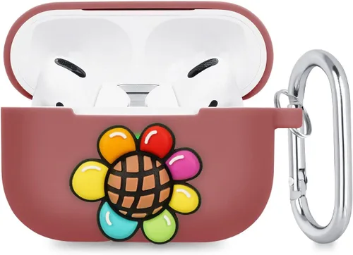 Funda de silicona compatible con AirPods Pro, funda de silicona de dibujos animados con girasol 3D, divertida y bonita funda con llavero, regalo