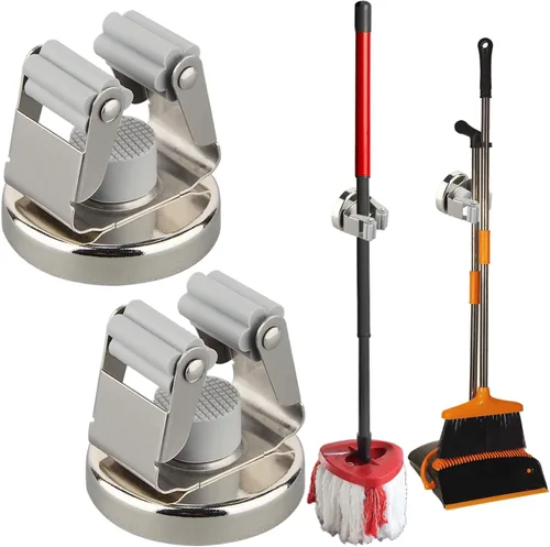 MUTUACTOR Soportes magnéticos para escobas, 2 piezas de clips magnéticos resistentes antiroturas para montaje en pared, sin perforación, ganchos