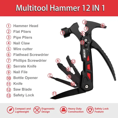 Miniatura 2 de Regalo único, Cuchillo de bolsillo Multiherramienta, Martillo 12 en 1, Cuchillo plegable, Equipo de supervivencia al aire libre, Multiherramienta