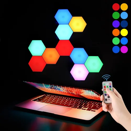 Miniatura 2 de Vcwtty Paneles de Luces Hexagonales para Pared, Luces LED Inteligentes de Pared con APP, Ensamblaje Modular DIY con Sincronización de Música RGB