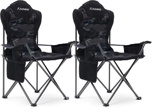 Miniatura 13 de Aohanoi Sillas de campamento para personas pesadas, sillas de campamento plegables para exteriores para adultos con portavasos y bolsa enfriadora