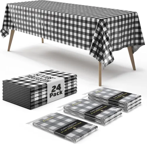 Miniatura 12 de Exquisite Cubierta de Mesa para Picnic - Paquete de 6 Manteles Premium Rectangulares de Plástico - Cubierta de Mesa para BBQ a Cuadros Negro