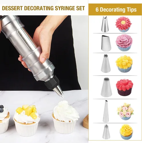Miniatura 2 de Juego de jeringas para decoración de postres, kit de tuberías de glaseado, herramienta de decoración de pasteles de acero inoxidable, 6 boquillas