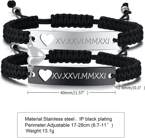 Miniatura 6 de XUANPAI Personalized Handmade Braided Bracelet with Hollow Heart Symbol Adjustable Rope Woven Bangle for Couple