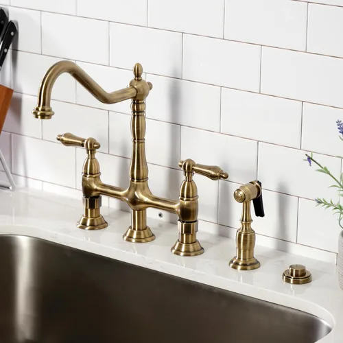 Miniatura 11 de Kingston Brass KS1273ALBS Heritage - Grifo de puente de cocina de 8 pulgadas con rociador de latón, latón antiguo