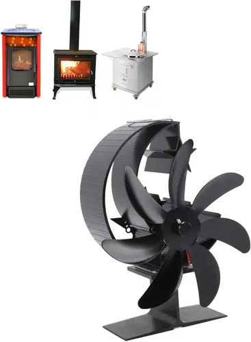 Miniatura 9 de Hilitand Ventilador de estufa de 7 aspas, ventilador de estufa de leña, modelo luna, ventiladores superiores para estufa de leña (negro)