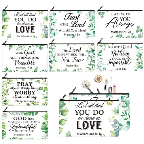 Miniatura 11 de Talltalk 8 piezas de regalos cristianos para mujeres, bolsas de maquillaje cristiano a granel con versículos de la Biblia, bolsa de cosméticos