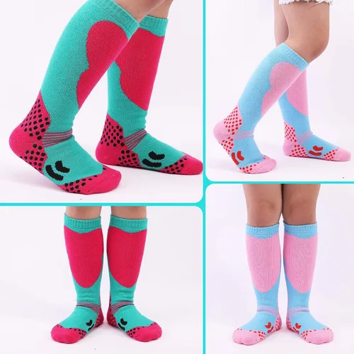 Miniatura 8 de Calcetines de esquí para niños, 2 pares de calcetines de esquí cálidos y largos hasta la rodilla, para nieve, invierno, esquí, snowboard, patinaje