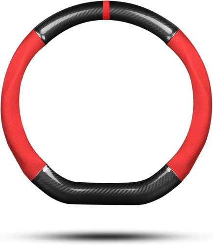 Miniatura 8 de Ergocar Funda antideslizante para volante de automóvil, protector deportivo en forma de D, fibra de carbono y cuero PU, universal para diámetro