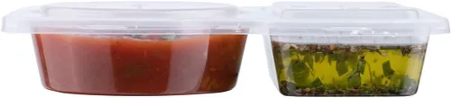 Miniatura 8 de Futura - Recipientes para aperitivos de 5 onzas, 100 recipientes para salsa para microondas, 2 compartimentos, tapa con bisagras, vasos de plástico