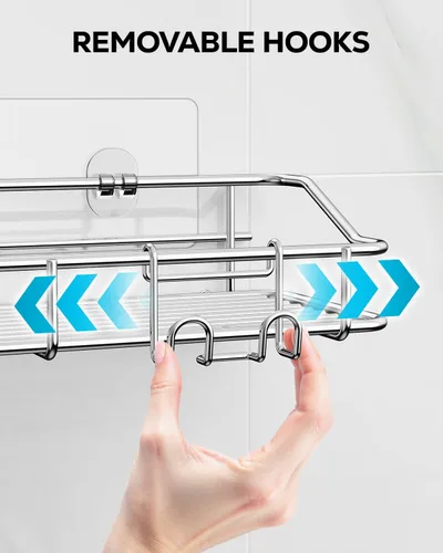 Miniatura 4 de Nieifi - Estante adhesivo para ducha con estantes de almacenamiento sin perforación de acero inoxidable con ganchos para baño, lavabo, aseo