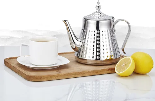 Miniatura 3 de SANQIAHOME 1.2L (40oz) martillo de acero inoxidable modelado tetera con infusor extraíble, cubierta de hojas sueltas, plata