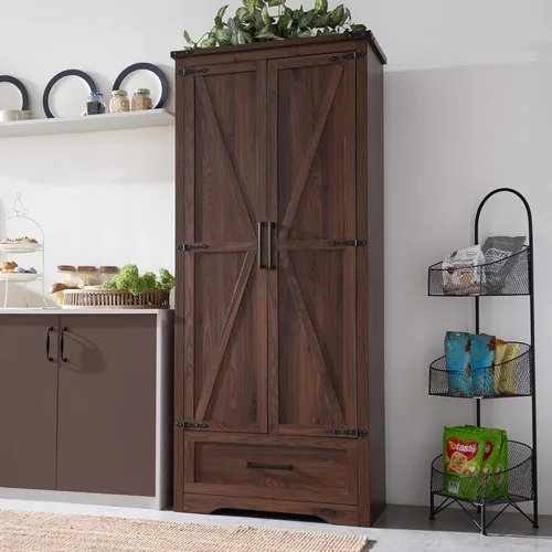 Miniatura 10 de Gabinete de despensa de cocina estilo granja - Gabinetes de almacenamiento de cocina de madera de 72" de alto con estantes ajustables y 2 puertas