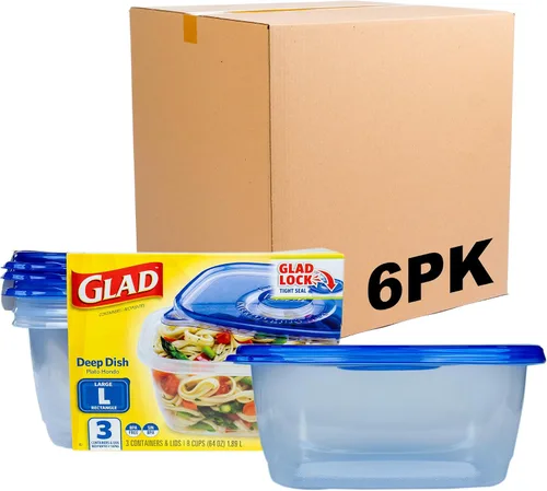 Miniatura 15 de Glad GladWare Entree - Recipientes de almacenamiento de alimentos con tapas, plástico cuadrado mediano sin BPA para preparación de comidas