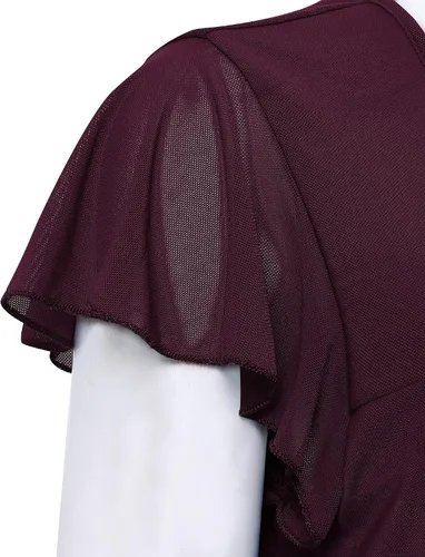 Miniatura 3 de Furnex Blusa de manga corta para mujer, de malla plisada, blusas florales de verano