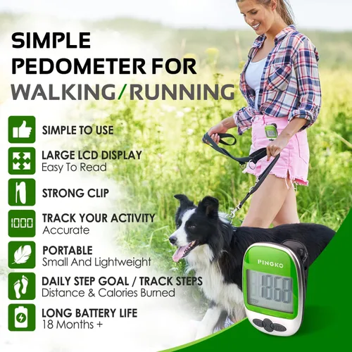 Miniatura 2 de PINGKO Podómetro portátil multifunción para exteriores, deportes, cuenta pasos/calorías/distancia Verde