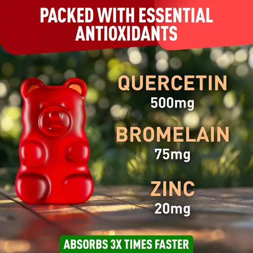 Miniatura 2 de BioVit Gomitas de quercetina de 500 mg – Quercetina activada para niños y adultos, sistema inmunológico y alergia – Masticables con bromelina, zinc