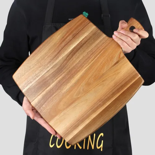 Miniatura 6 de Tabla de cortar grande de madera de acacia de 17 x 13 pulgadas con asa, tablas de madera grande para charcutería, bloque de carnicero, tablas