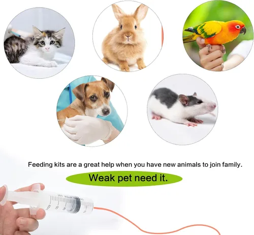 Miniatura 5 de Kit de suministros de alimentación para mascotas, paquete de 3 tubos de alimentación de goma roja (8 Fr, 10 Fr, 14 Fr) con 3 jeringas de 10/30/2.0