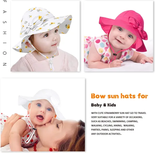 Miniatura 5 de Sombrero de sol para bebé niña con UPF 50+ sombrero de playa ajustable para exteriores con ala ancha