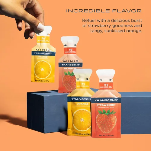 Miniatura 3 de Transcend Foods Geles de fresa + naranja (1.1 onzas, paquete de 24) gel de carbohidratos de acción rápida sabor fresa y naranja, sin cafeína, sin